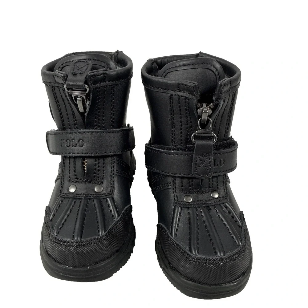 Polo Ralph Lauren Ranger Hi II Black Gray Boots Buckle Boys Youth US Size 6 NWOB